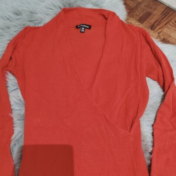 Vintage 90s LE CHATEAU High Collar Surplice Knit Red Top - Picture 9 of 12